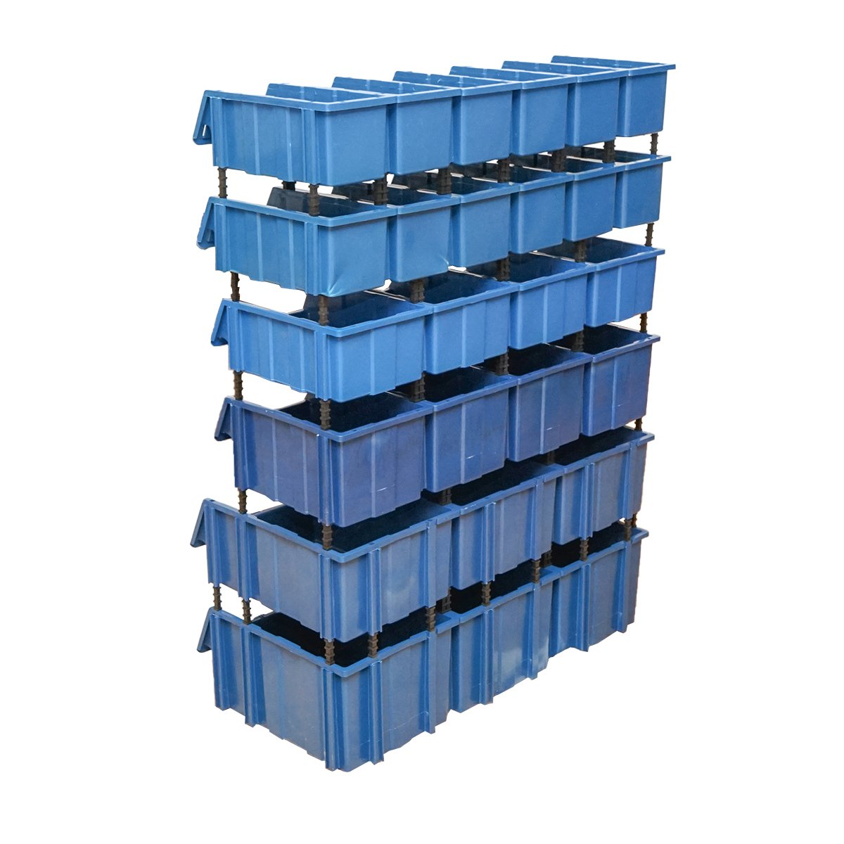 Stand cu 26 cutii pentru depozitare / organizare, cutie din plastic albastra,1020x510x1350mm
